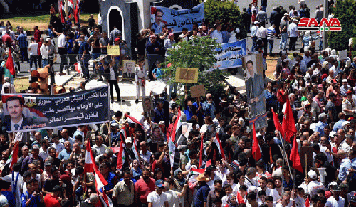 Syrians participated on Thursday in a large demonstration against the U.S.-applied 