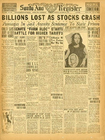 Santa Ana Register front page, Oct 28, 1929