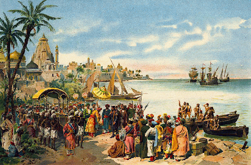 Vasco da Gama arriving in India, 1498.