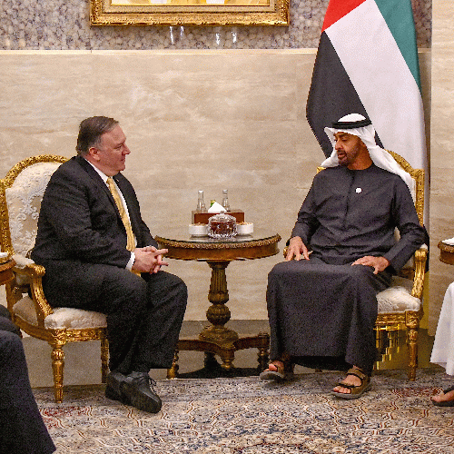 Secretary of State Mike Pompeo meets with Abu Dhabi Crown Prince Mohamed bin Zayed Al Nahyan in Abu Dhabi, United Arab Emirates, Jan. 12, 2019.