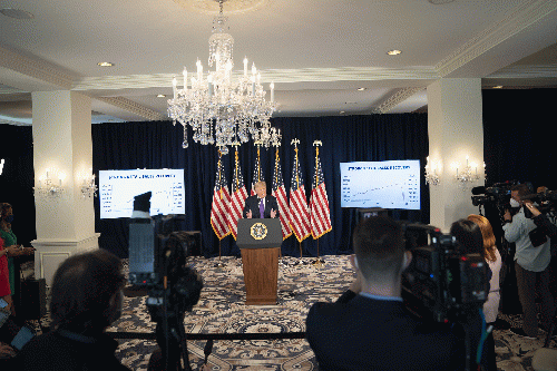 President Donald Trump discusses national economic indicators, Saturday, Aug. 15, 2020, in Bedminster, N.J., From Uploaded