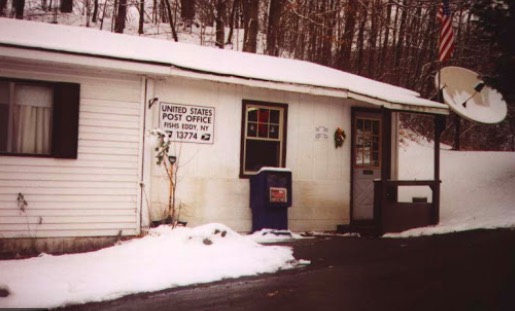 The old post office at Fishs Eddy attached to the Posmaster Robin Arnoldin's double-wide, From InText
