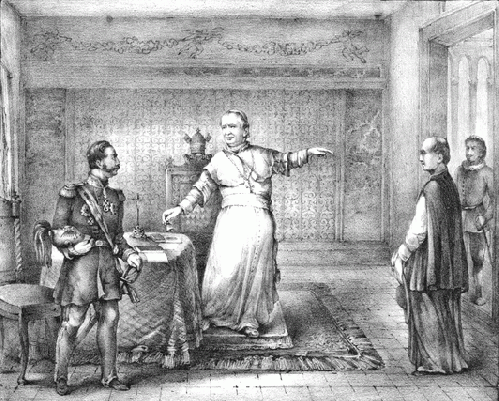 Expulsion of the Russian envoy to the Holy See Felix von Meyendorff by Pope Pius IX. He didn't like Russian envoys any more than he liked women having control over their own bodies., From WikimediaPhotos