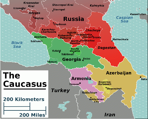 Caucasus regions map