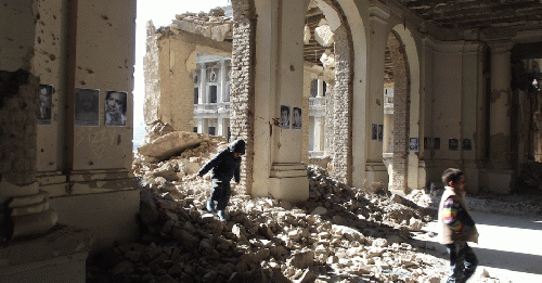 Afghan children play in the bombed out rubble of the Darul Aman Palace in Kabul., From Uploaded