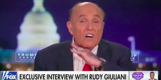 Rudy Giuliani, Trump's top lawyer in lawsuits seeking to overturn the election, calls for beheading Democratic leaders (that would include President-Elect Biden) on Fox New's Hannity show. Click on the image or caption to play the clip), From Uploaded