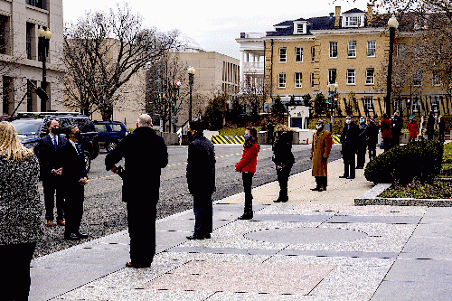 Secretary of State Antony Blinken greets employees as he arrives at the U.S. Department of State on Jan. 27. (State Department, Ron Przysucha)