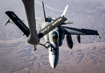 A U.S. Marine Corps F/A-18C Hornet refuels from a U.S. Air Force KC-135 Stratotanker over the U.S. Central Command area of responsibility., From CreativeCommonsPhoto