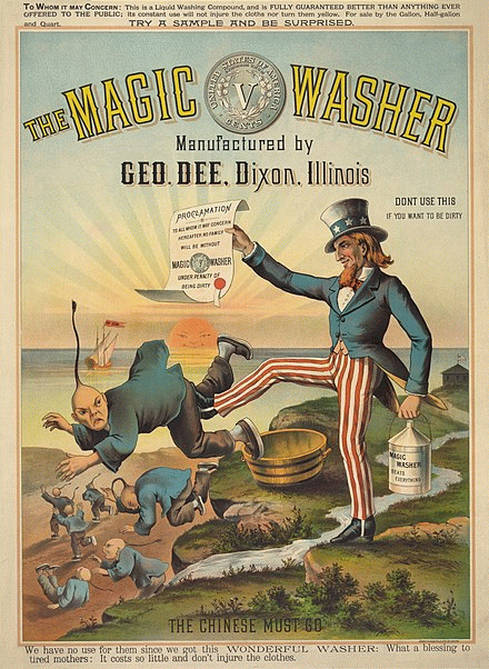 The Chinese Must Go - Magic Washer - 1886 anti-Chinese US cartoon. Right up the Republicans' alley, right now., From WikimediaPhotos