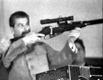 Joseph Stalin aiming his Mosin Nagant sniper rifle, From CreativeCommonsPhoto