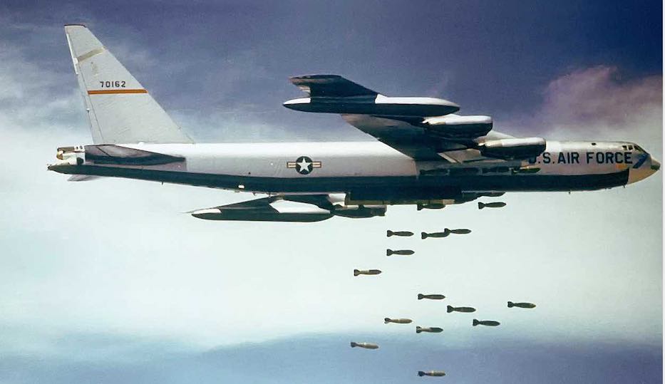 A US B-52 Stratofortress unloads its load of bombs, From Uploaded