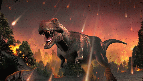 Dinosaurs in meteor shower at the end of the Cretaceous