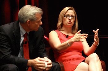 From live.staticflickr.com: David Schweikert & Kyrsten Sinema, who is famously friendly to the red side of the political isle.  