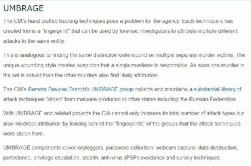 UMBRAGE exploit from Wikileaks Vault 7 posting