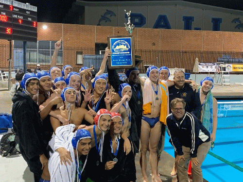 Pali's Water Polo team celebrating a victory at the school's aquatic center., From Uploaded