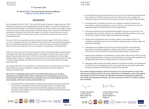 Declaration endorsed by several Mayors of cities in Asia Pacific region to prioritise united actions on health with One Health approach Declaration endorsed by several Mayors of cities in Asia Pacific region to prioritise united actions on health with One Health approach