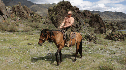 Putin Riding a Horse Half Naked