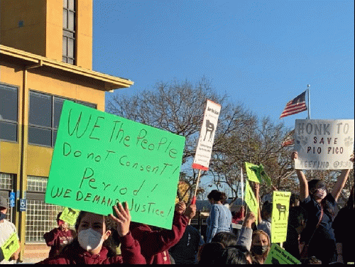 The Pio Pico community protests the closure of their neighborhood school.