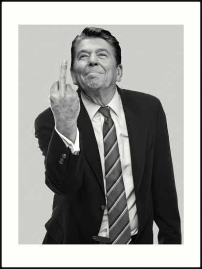 Ronald Reagan gives the finger to America