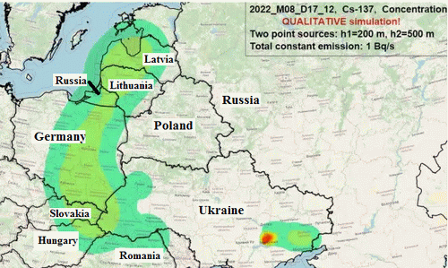 Figure 2: One Estimate for Radiation Exposures in Europe, Following Explosions at Zaporizhzhia, Ukraine