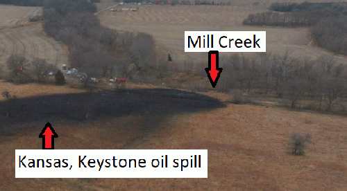 Figure 1: Aerial view of the Kansas, Keystone oil spill., From Uploaded