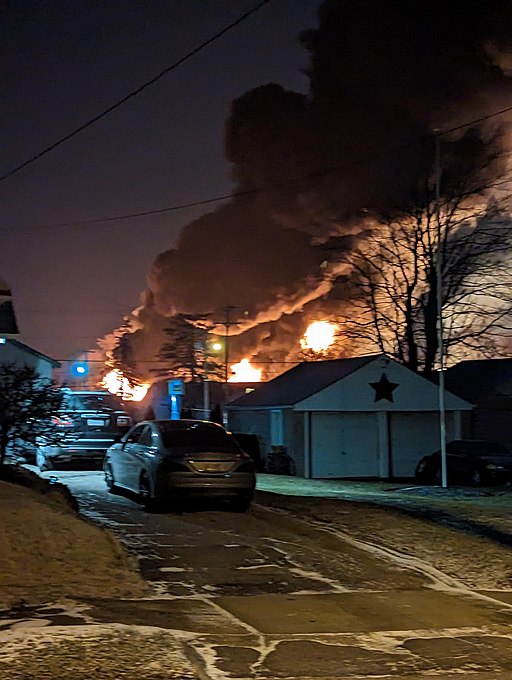 File:Smoke from the 2023 Ohio train derailment taken during the night, February 3.jpg, From Uploaded