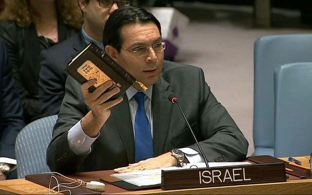 Israeli UN Ambassador Danny Danon holding Hebrew Bible/Old Testament at the UN. (Image by UN)   Details   DMCA, From Uploaded