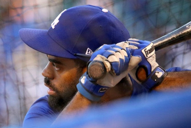 Dodgers outfielder Andrew Toles takes batting practice before NLCS Game 6, From Uploaded