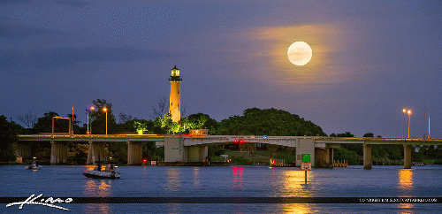 Jupiter Inlet Lighthouse Moon Rise Over Waterway, From CreativeCommonsPhoto