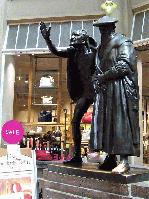 Statue of Faust being tempted by Mephistopheles, Leipzig shopping centre, From FlickrPhotos