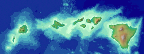 Figure 7. Hawaii formed from a volcanic hot spot that moved West-Northwest with the movement of a tectonic plate.