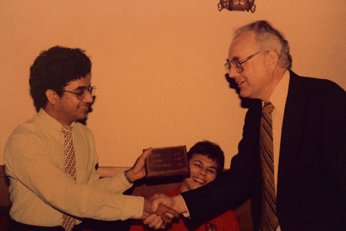 Author receiving doctoral plaque from Adrian Korpel, May 1985 Author receiving doctoral plaque from Adrian Korpel, May 1985