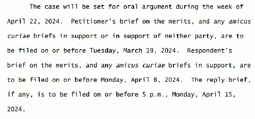 SCOTUS order setting hearing schedule, From Uploaded
