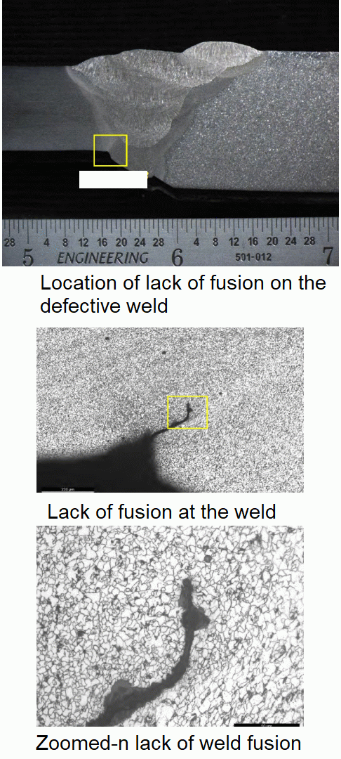 Figure 5. Lack of fusion defect at the failed weld.