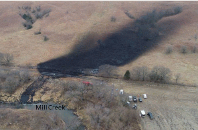 Figure 1. Keystone oil pipeline spill of 14,000 gallons. Oil flows uphill away from Mill Creek.