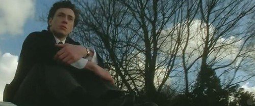 Screen shot of the character of John Lennon, who is played by Aaron Johnson in the British-Canadian biopic 